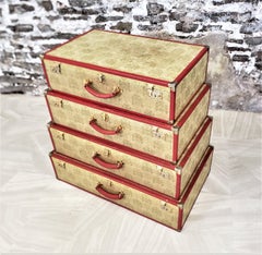 Asprey's of London Set of 4 Graduated Suitcase Set in Red Leather and Cloth