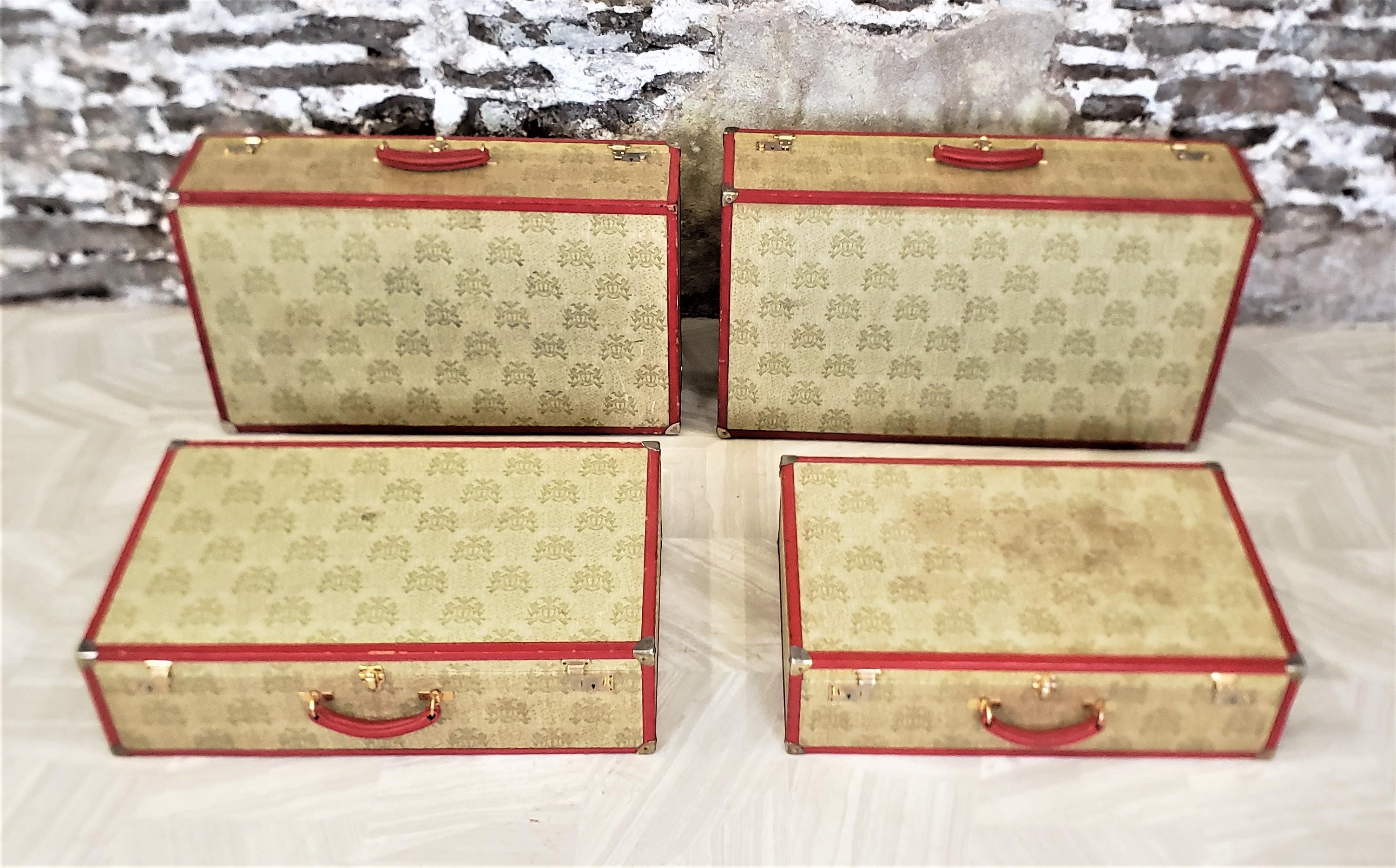 Machine-Made Asprey's of London Set of 4 Graduated Suitcase Set in Red Leather and Cloth