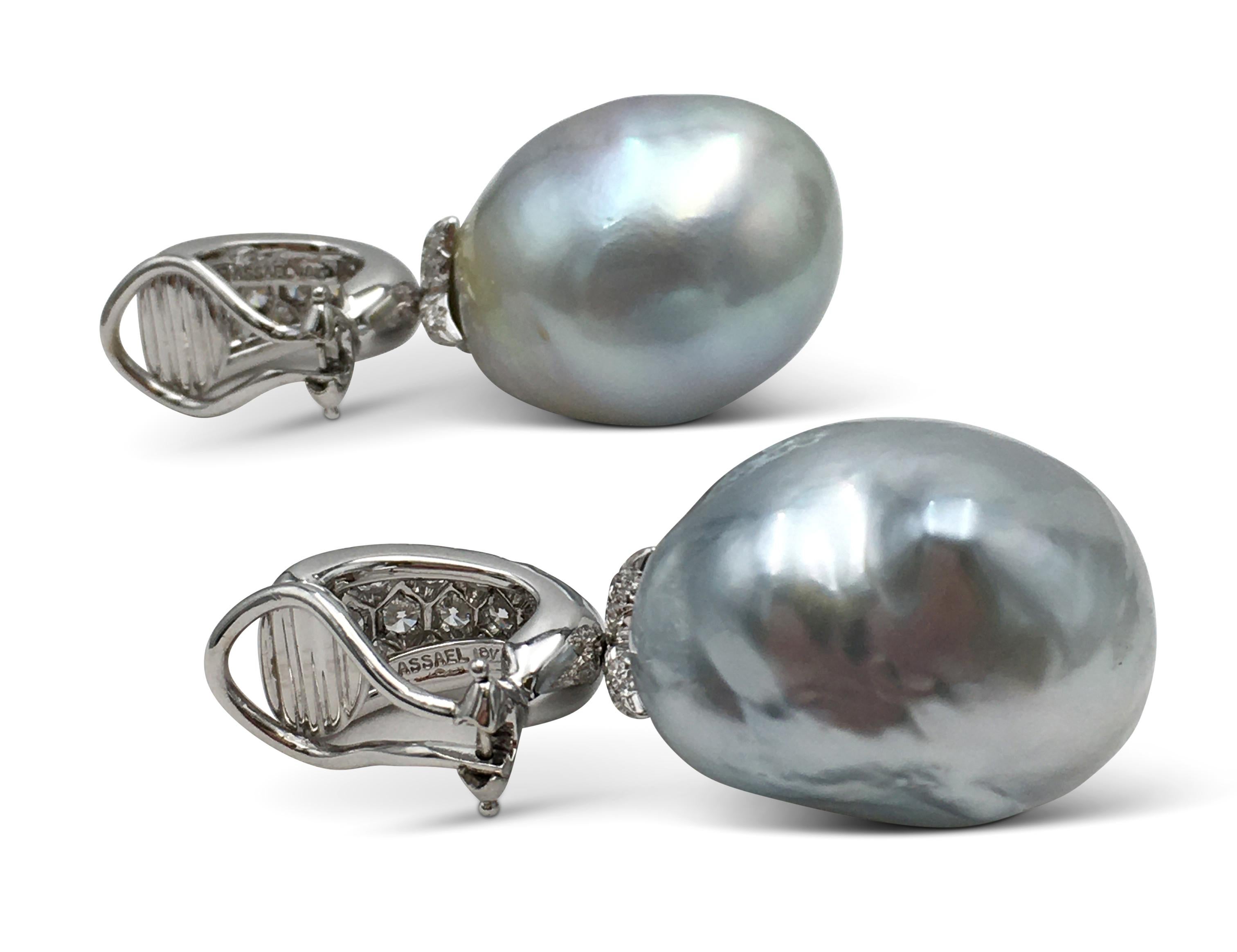 Assael 18 Karat Gold Baroque Pearl and Diamond Earrings In Excellent Condition In New York, NY