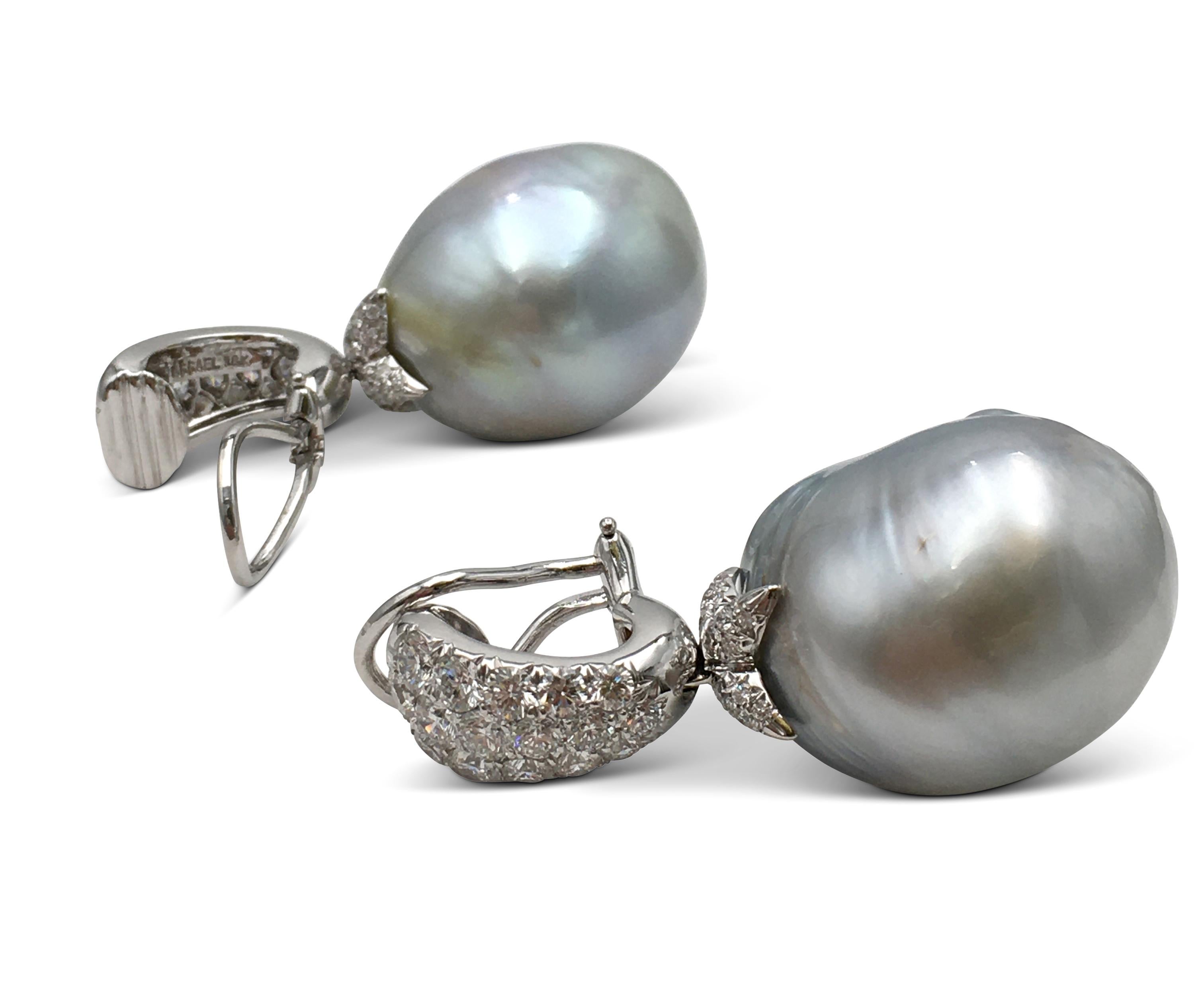 Assael 18 Karat Gold Baroque Pearl and Diamond Earrings 1