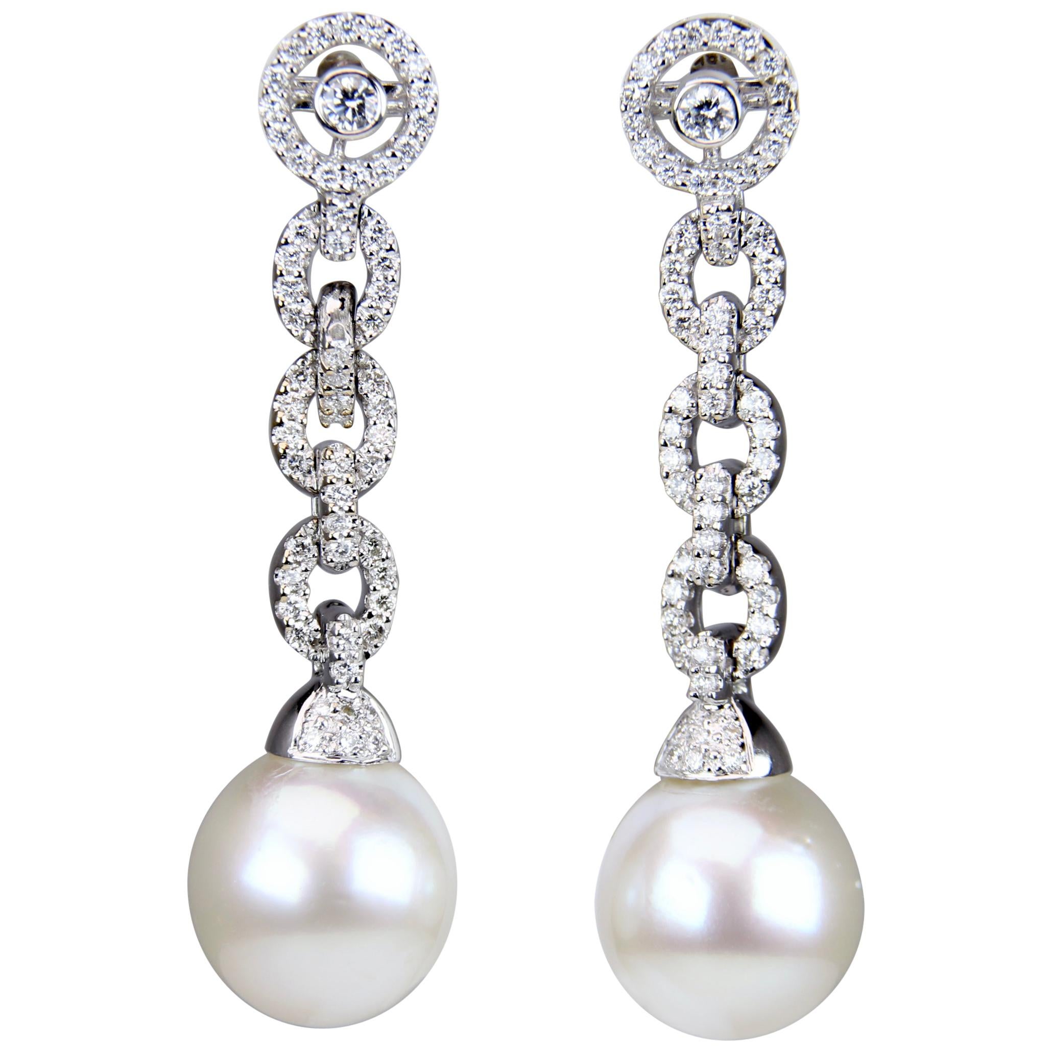 Assael 18 Karat White Gold South Sea Pearl and Diamond Dangle Earrings