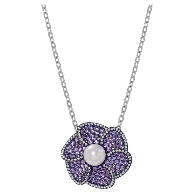 Assael 18K White Gold and Titanium Diamond Pearl Pendant Necklace For