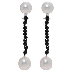 Assael 18K White Gold, Black Spinel and Pearl French Clip Earring