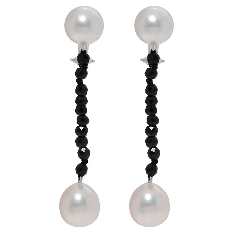 Assael 18K White Gold, Black Spinel and Pearl French Clip Earring For