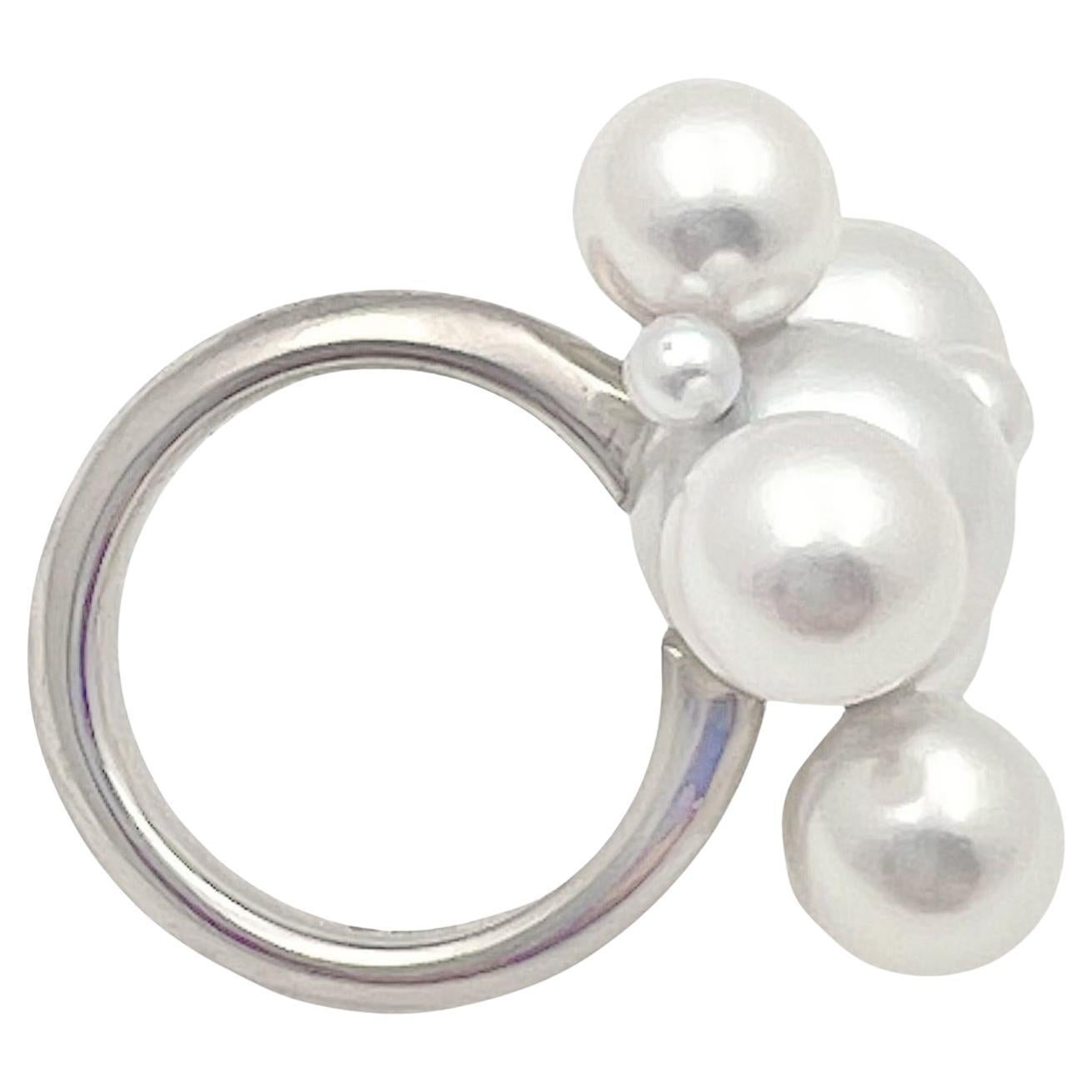 Bead Assael 18k White Gold Pearl Bubble Cocktail Ring For Sale