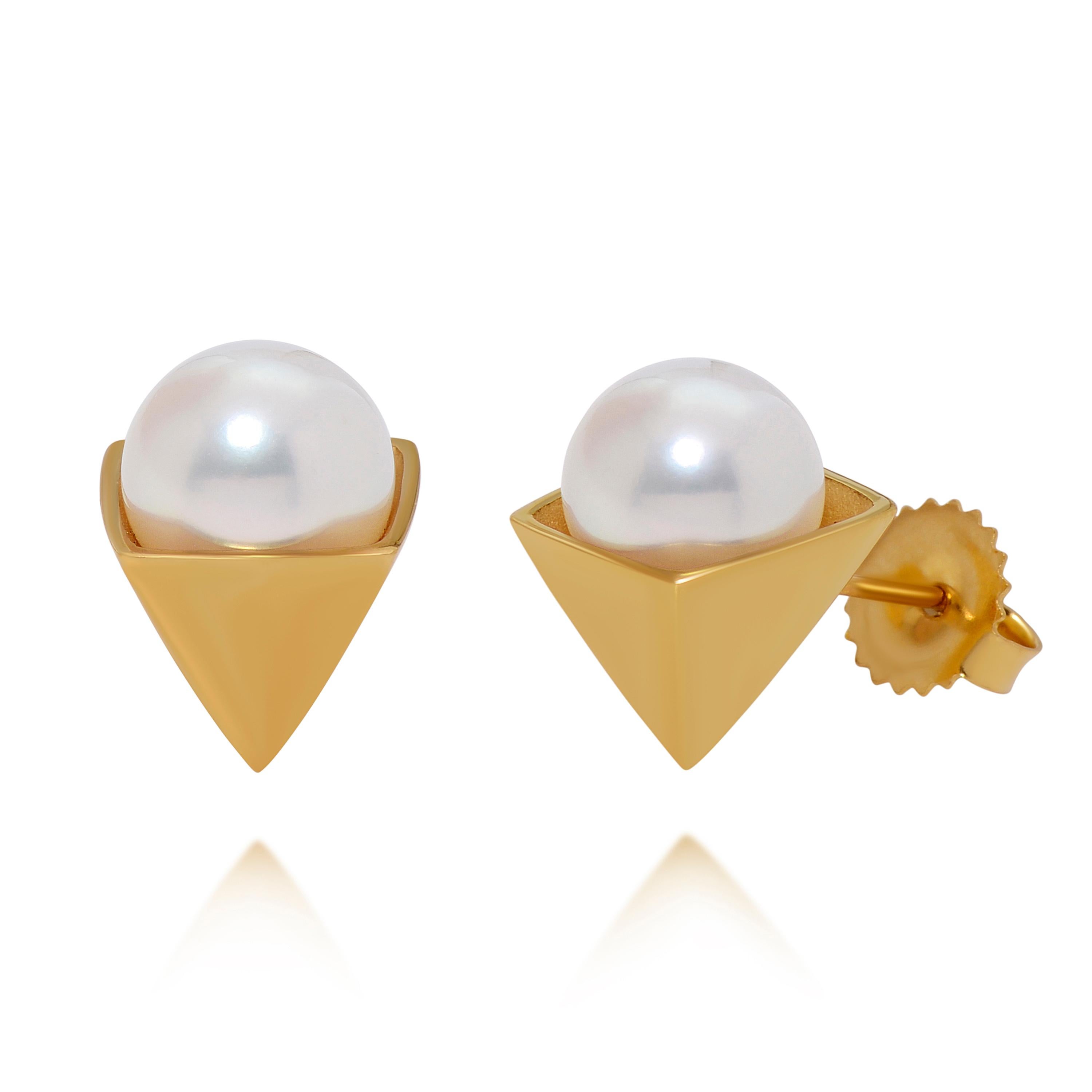 Japanische Akoya-Zuchtperlen-Ohrstecker aus 18 Karat Gelbgold von Assael (Zeitgenössisch) im Angebot