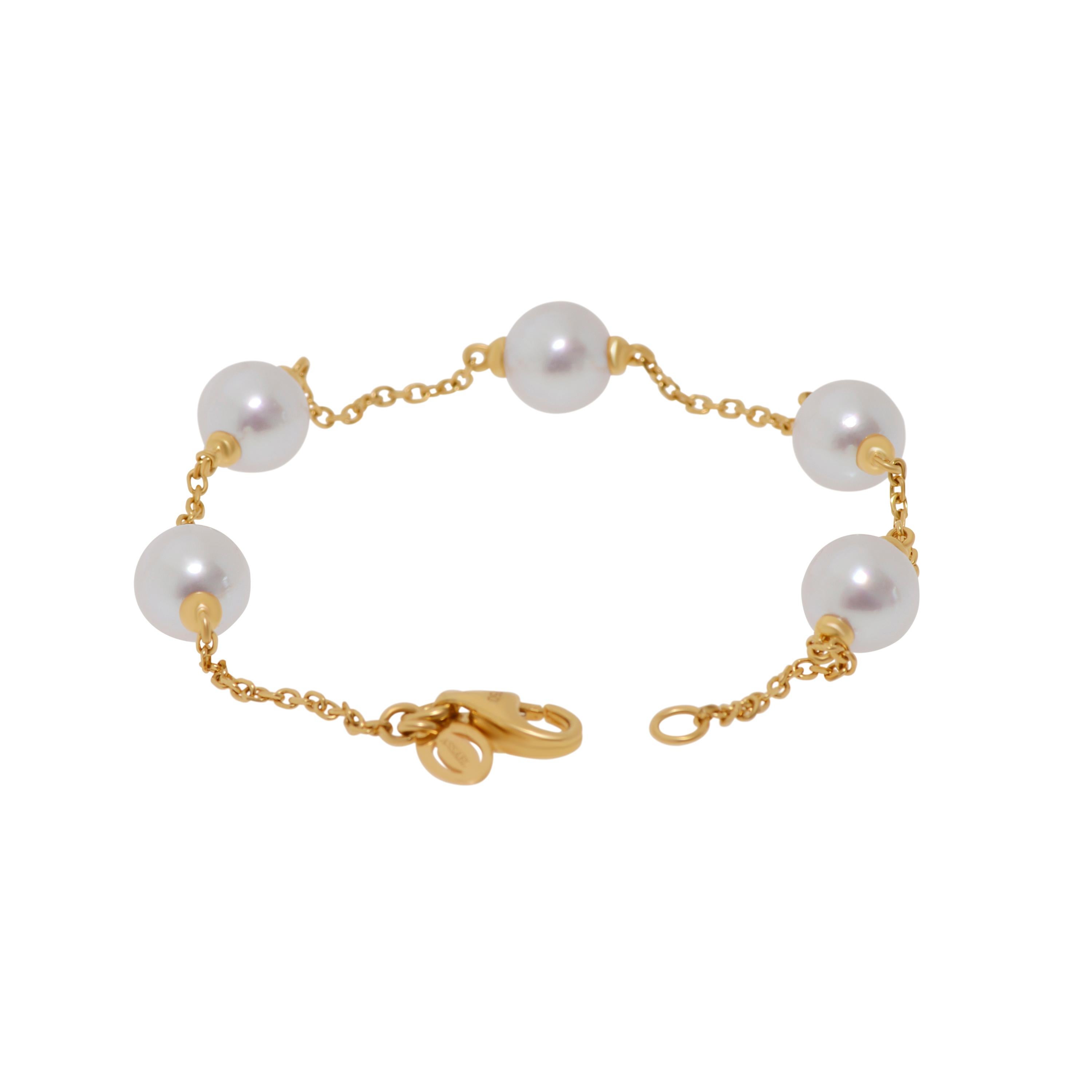 Contemporary Assael 18k Yellow Gold, Pearl Chain Bracelet