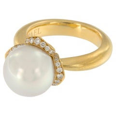 Assael 20 Karat Yellow Gold Gem South Sea Pearl and 0.31 Cttw. Diamond Ring
