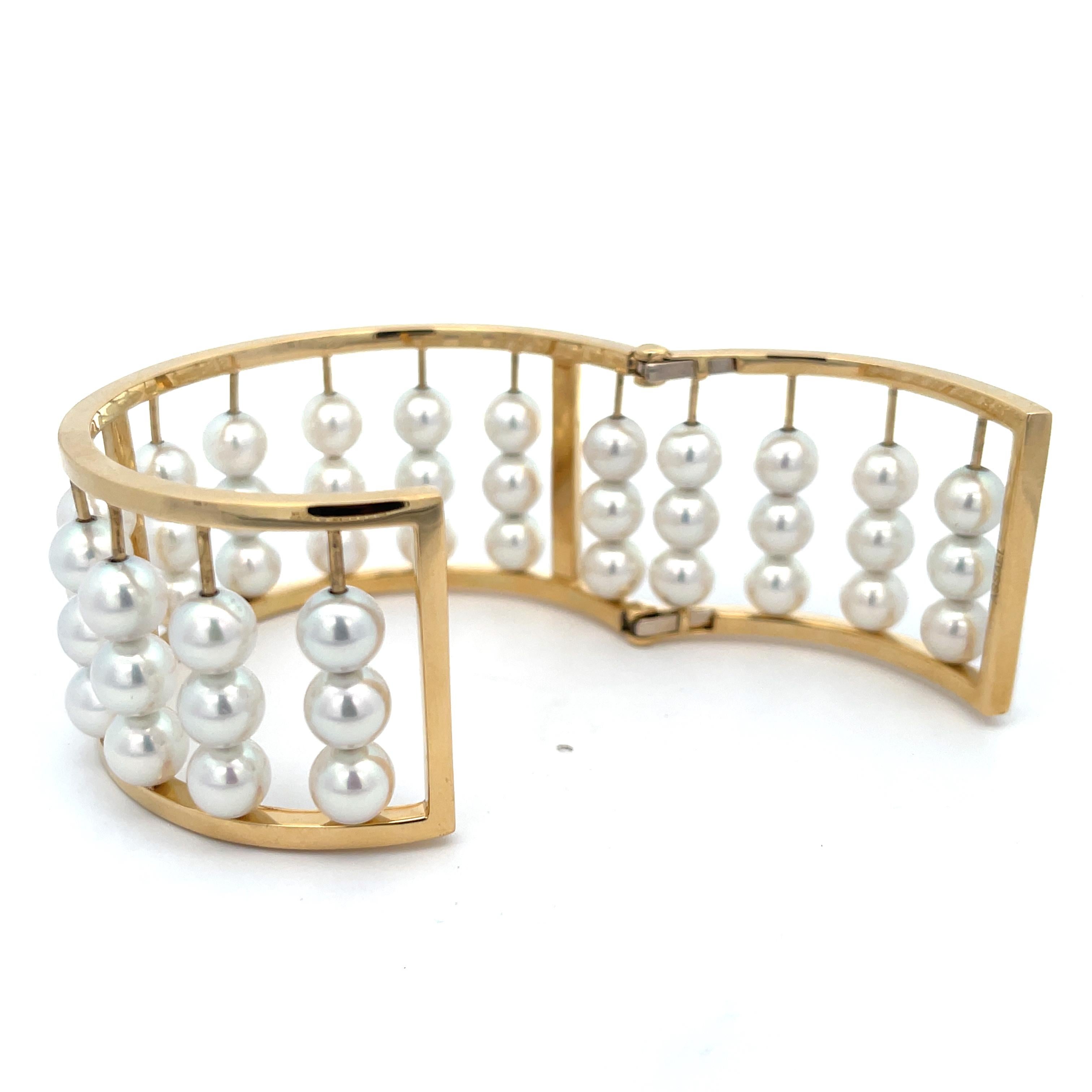 Bead Assael Akoya Cultured Pearl Cuff 18K Yellow Gold For Sale