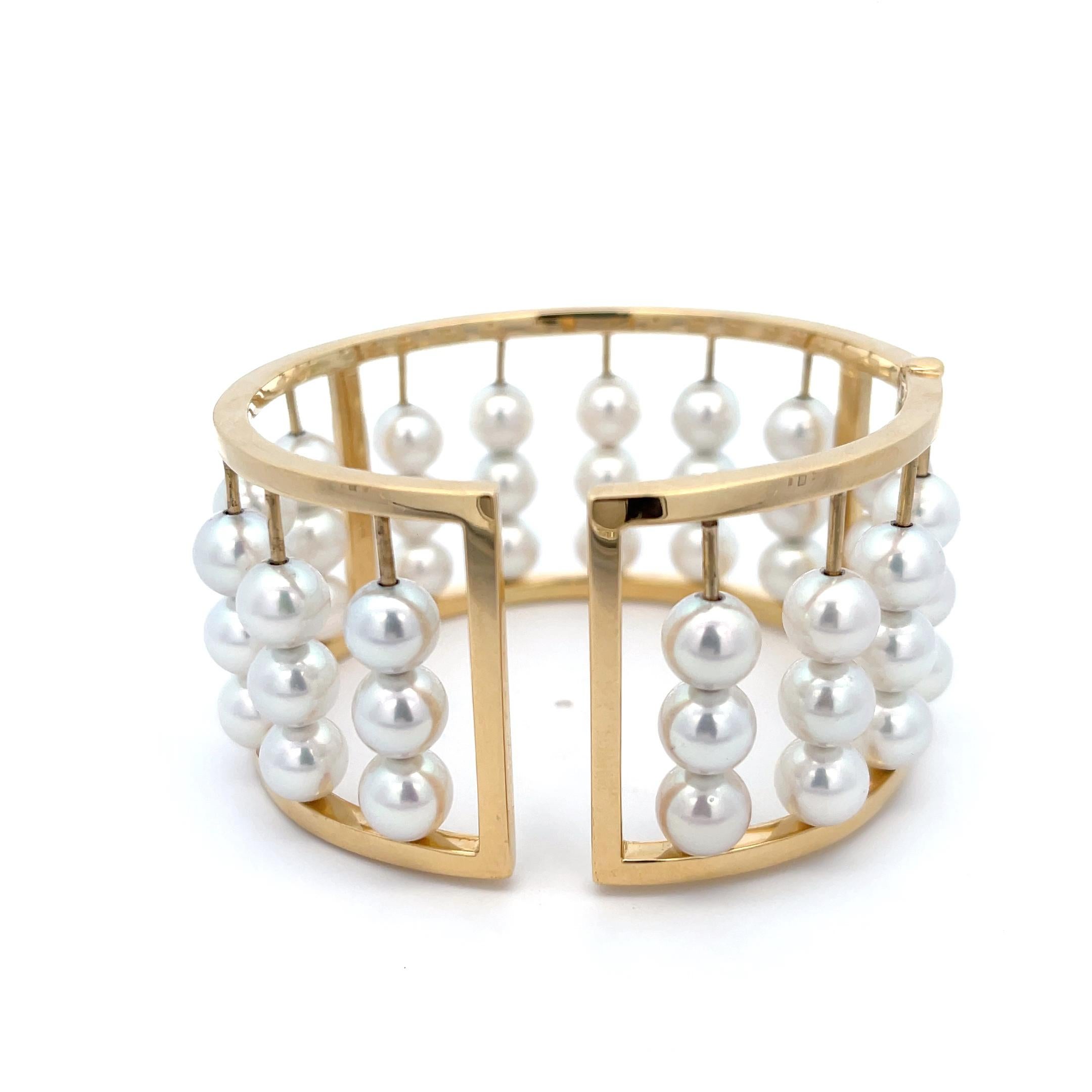 Women's Assael Akoya Cultured Pearl Cuff 18K Yellow Gold For Sale
