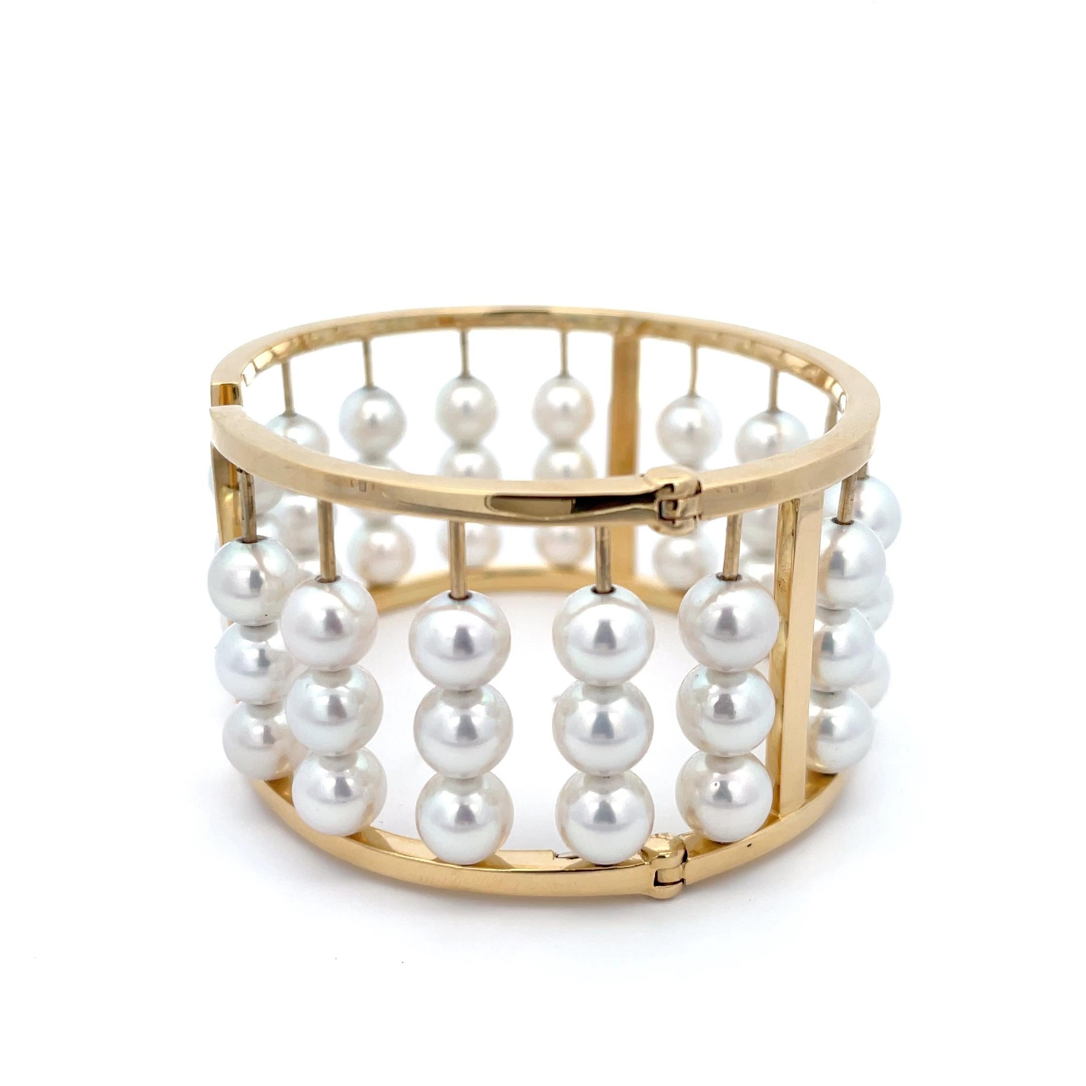 Assael Akoya Cultured Pearl Cuff 18K Yellow Gold For Sale 1