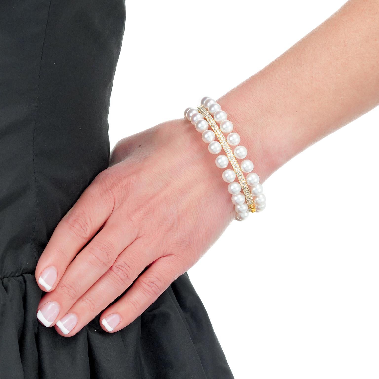 Assael Akoya Pearl and Diamond Bracelet In Excellent Condition For Sale In Litchfield, CT