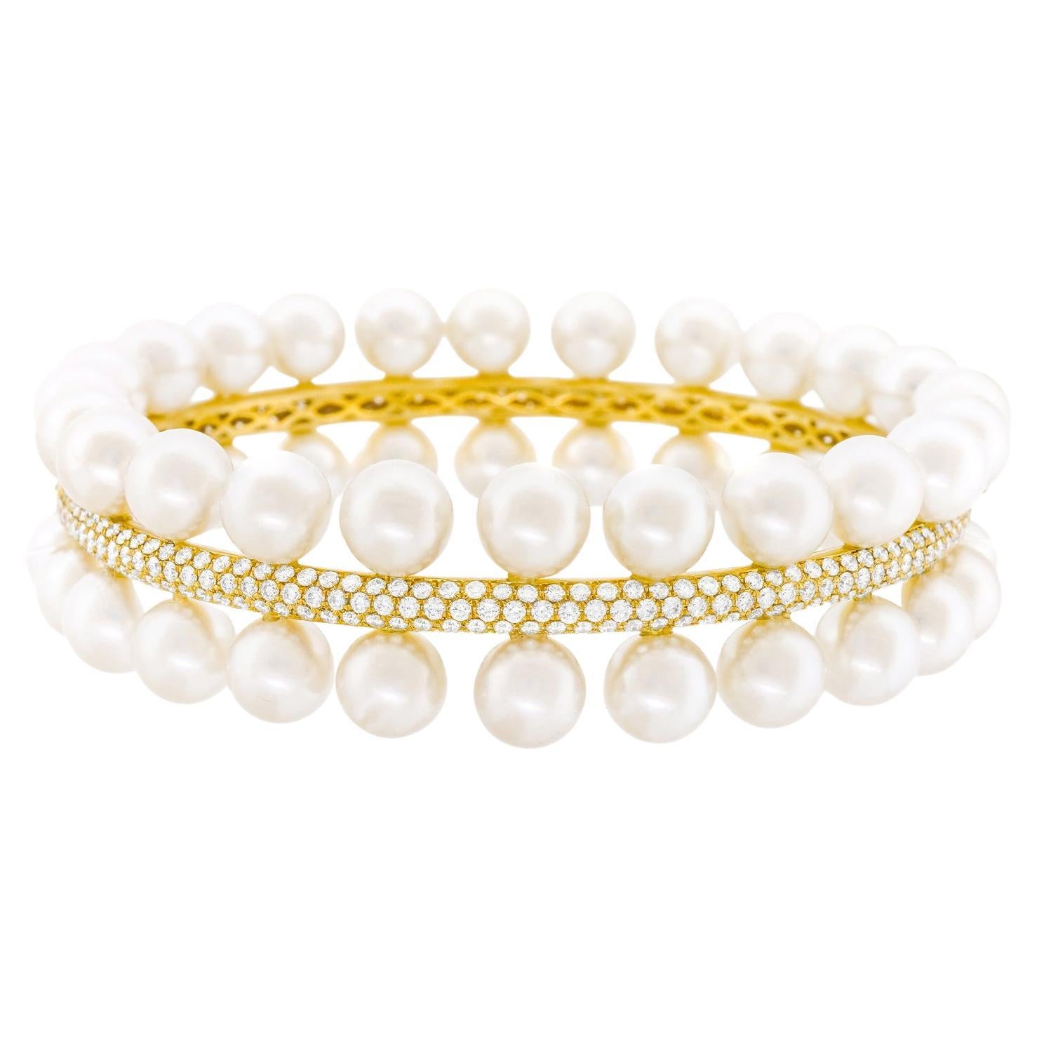 Assael Akoya Bracelet de perles et diamants en vente