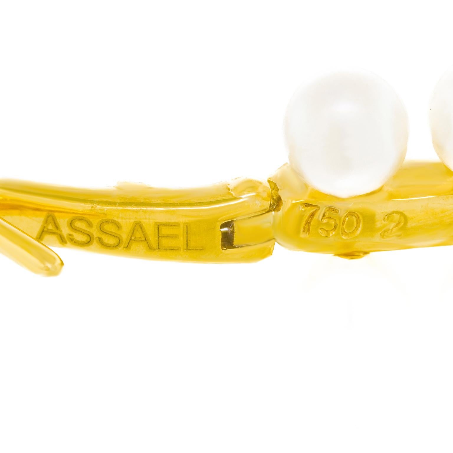 Women's Assael Akoya Pearl and Diamond Hoop Earrings For Sale