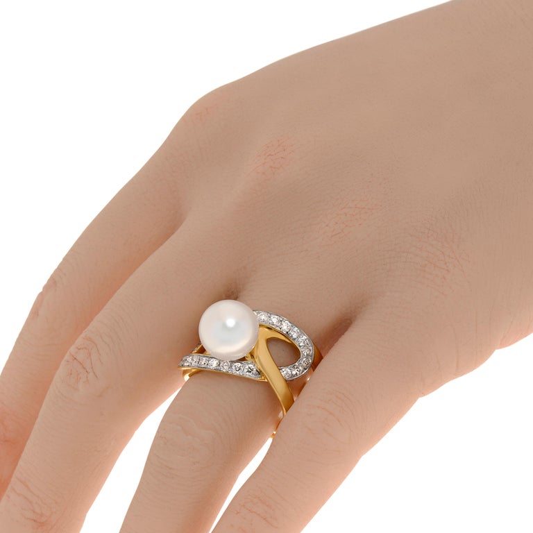 Assael Angela Cummings 18k Yellow Gold Pearl and Diamond Statement Ring