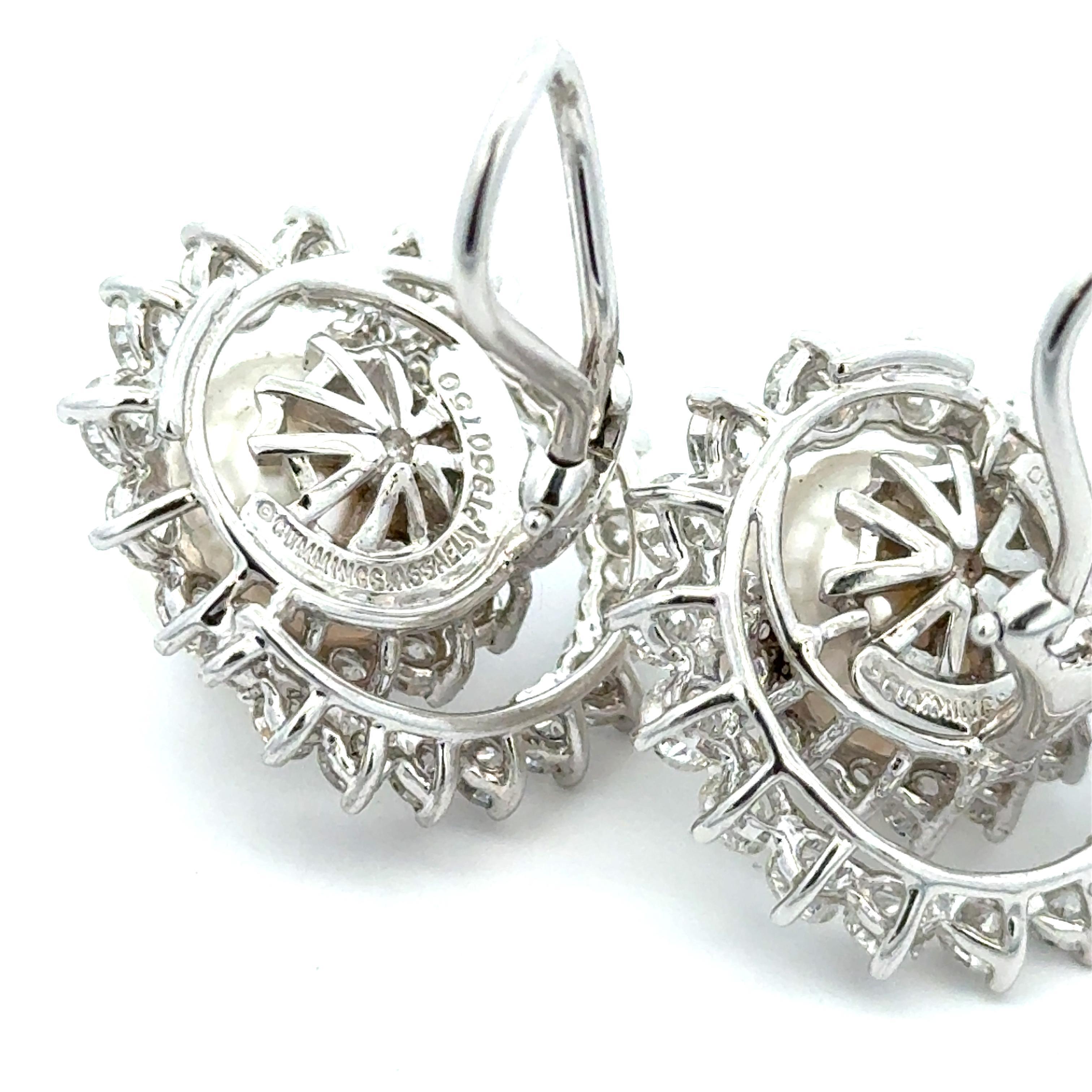 Taglio rotondo Assael by Angela Cummings South Sea Pearl & Diamond Earrings Plat/18K White Gold in vendita