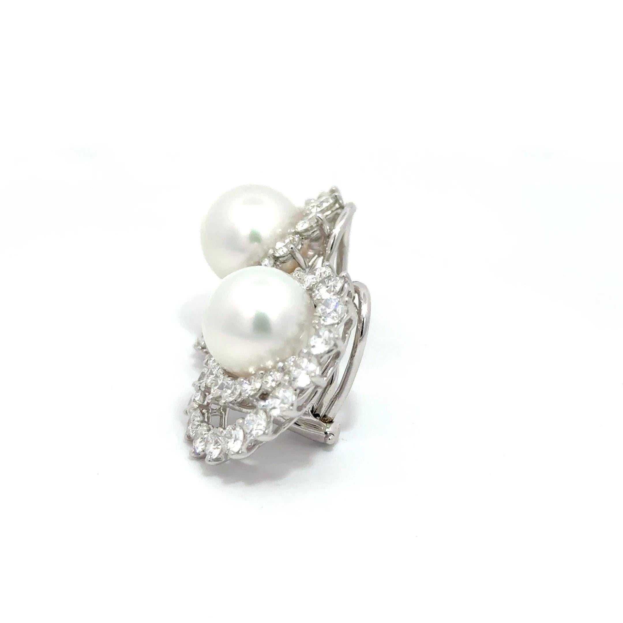 Donna Assael by Angela Cummings South Sea Pearl & Diamond Earrings Plat/18K White Gold in vendita
