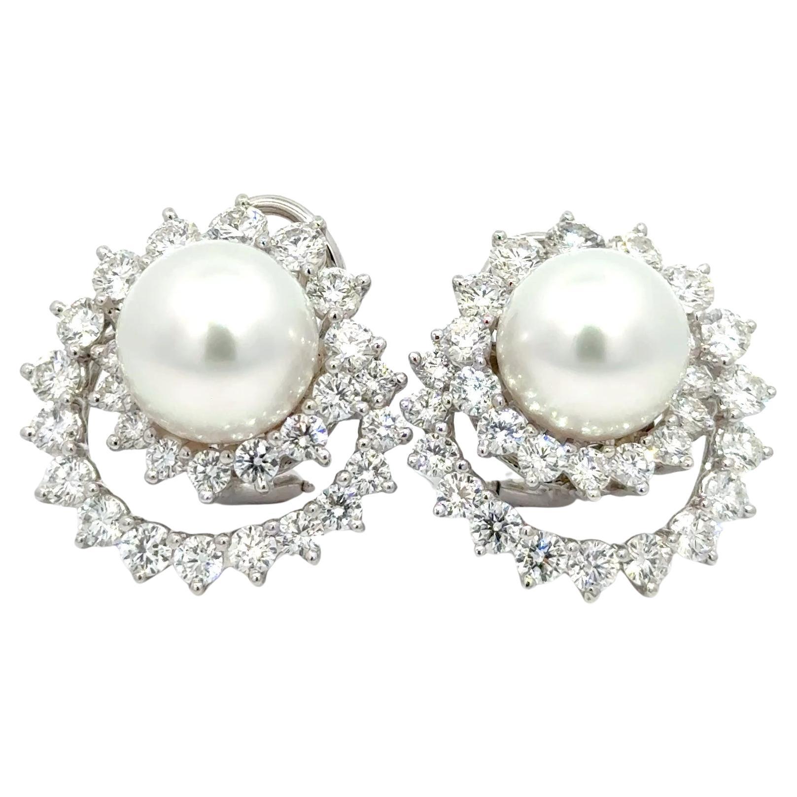 Assael by Angela Cummings South Sea Pearl & Diamond Earrings Plat/18K White Gold in vendita