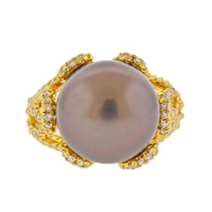 Assael Chocolate South Sea Pearl Diamond Gold Ring