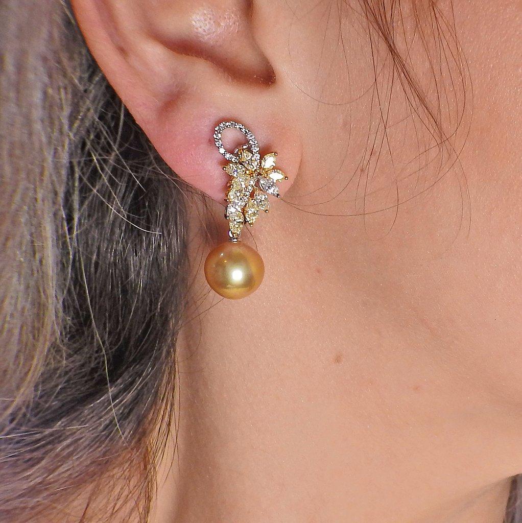 Women's Assael Diamond Golden South Sea Pearl Gold Earrings