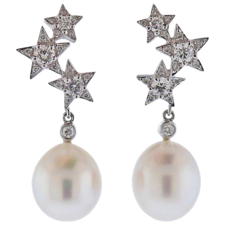 Assael Diamant-Perlen-Gold-Stern-Ohrringe im Angebot