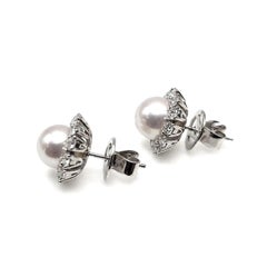 Assael Diamond & South Sea Cultured Pearl Stud Earrings 18K White Gold 1.38Ctw