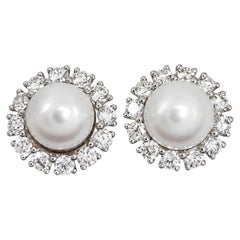 Assael Diamond & South Sea Cultured Pearl Stud Earrings 18K White Gold 1.38Ctw