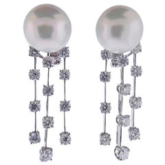 Assael Diamond South Sea Pearl Gold Drop Earrings