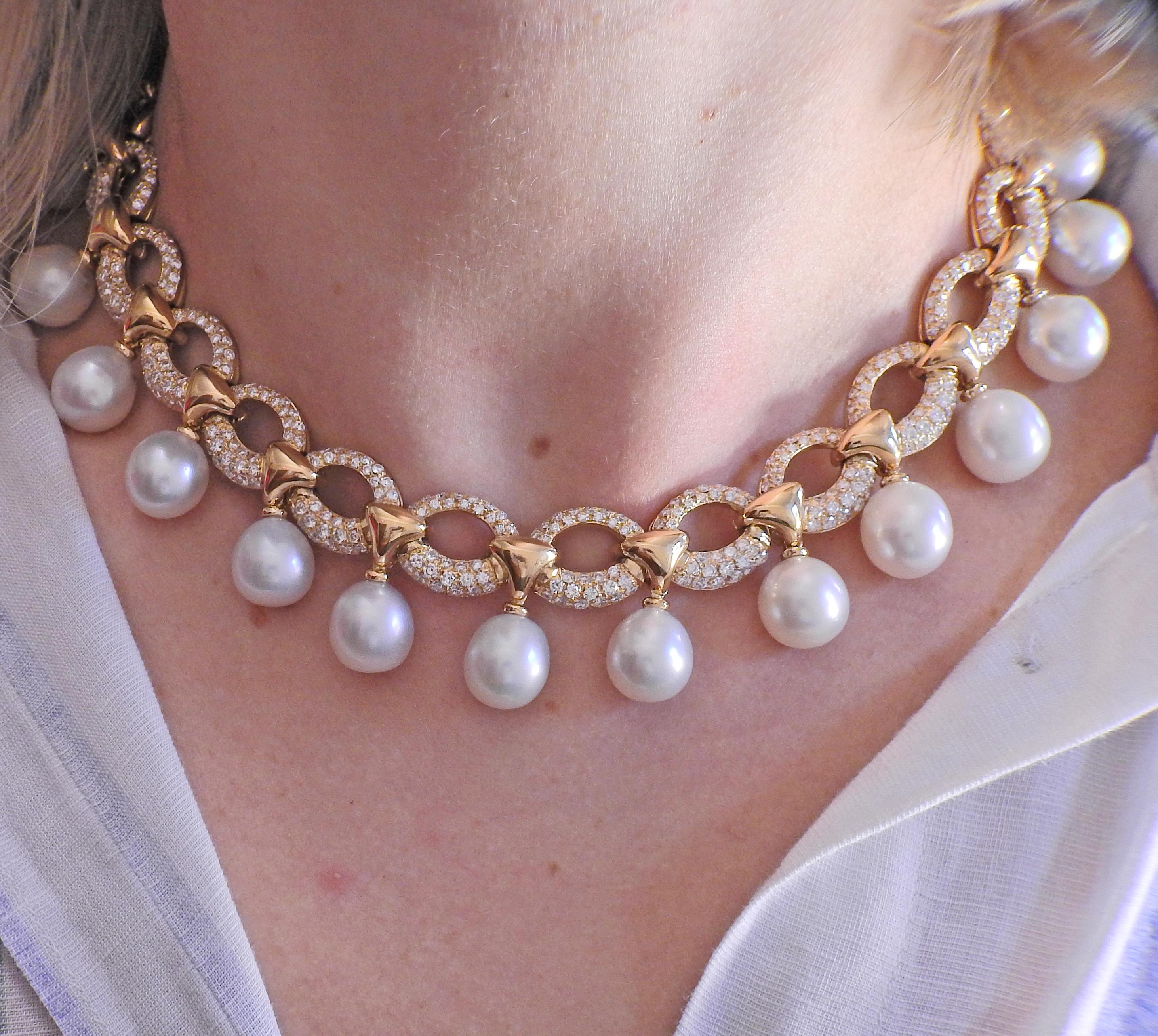 Assael Diamond South Sea Pearl Gold Necklace In New Condition For Sale In Lambertville, NJ