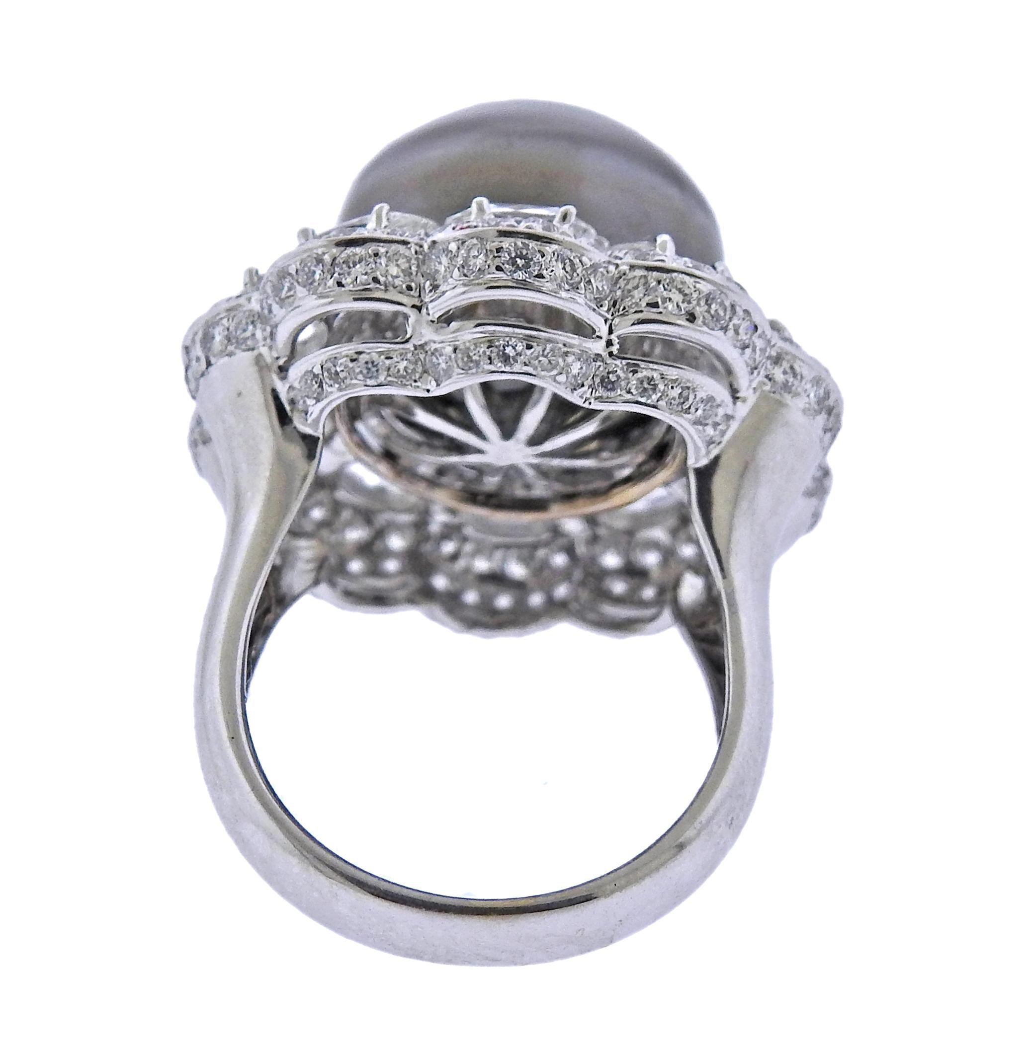 Anillo de Cóctel de Oro Assael con Diamantes y Perlas del Mar del Sur de Tahití Corte rosa en venta