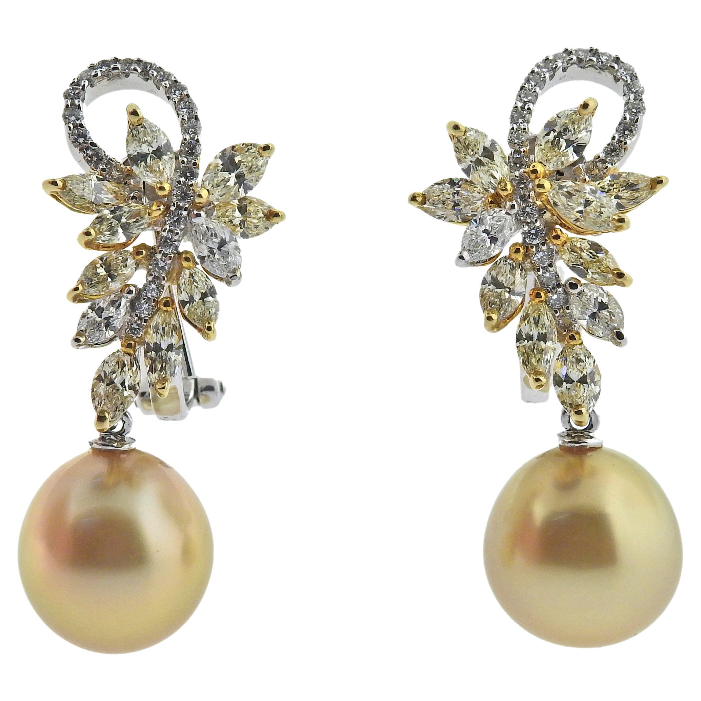 Assael Gold South Sea Pearl Diamond Drop Earrings For Sale