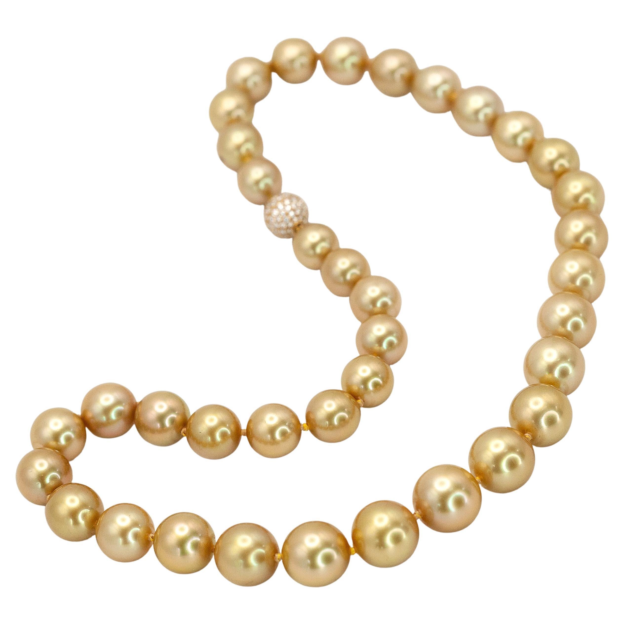 Assael Golden South Sea Pearl 18K Yellow Gold Diamond Clasp Necklace For Sale