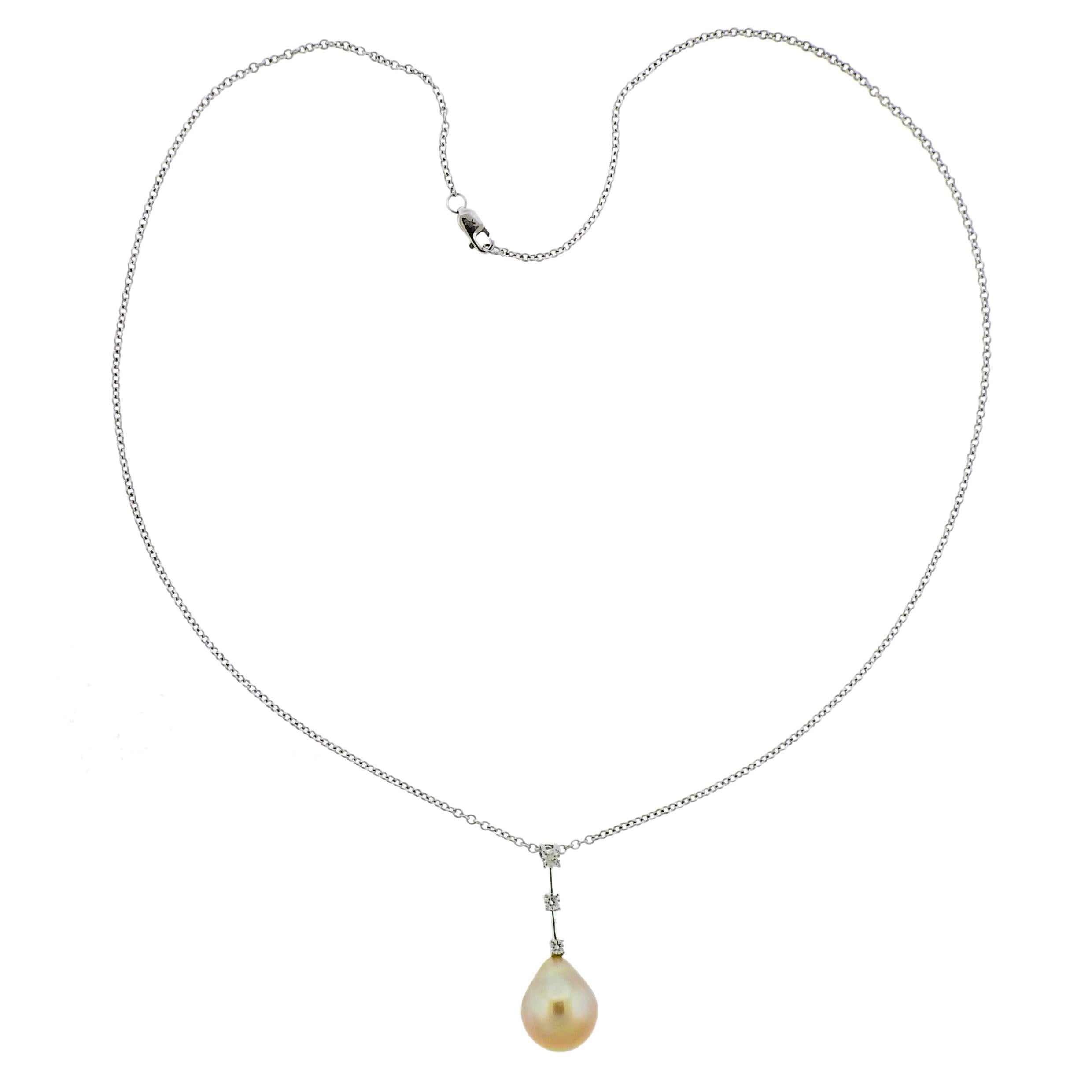 Assael Golden South Sea Pearl Diamond Gold Pendant Necklace at 1stDibs