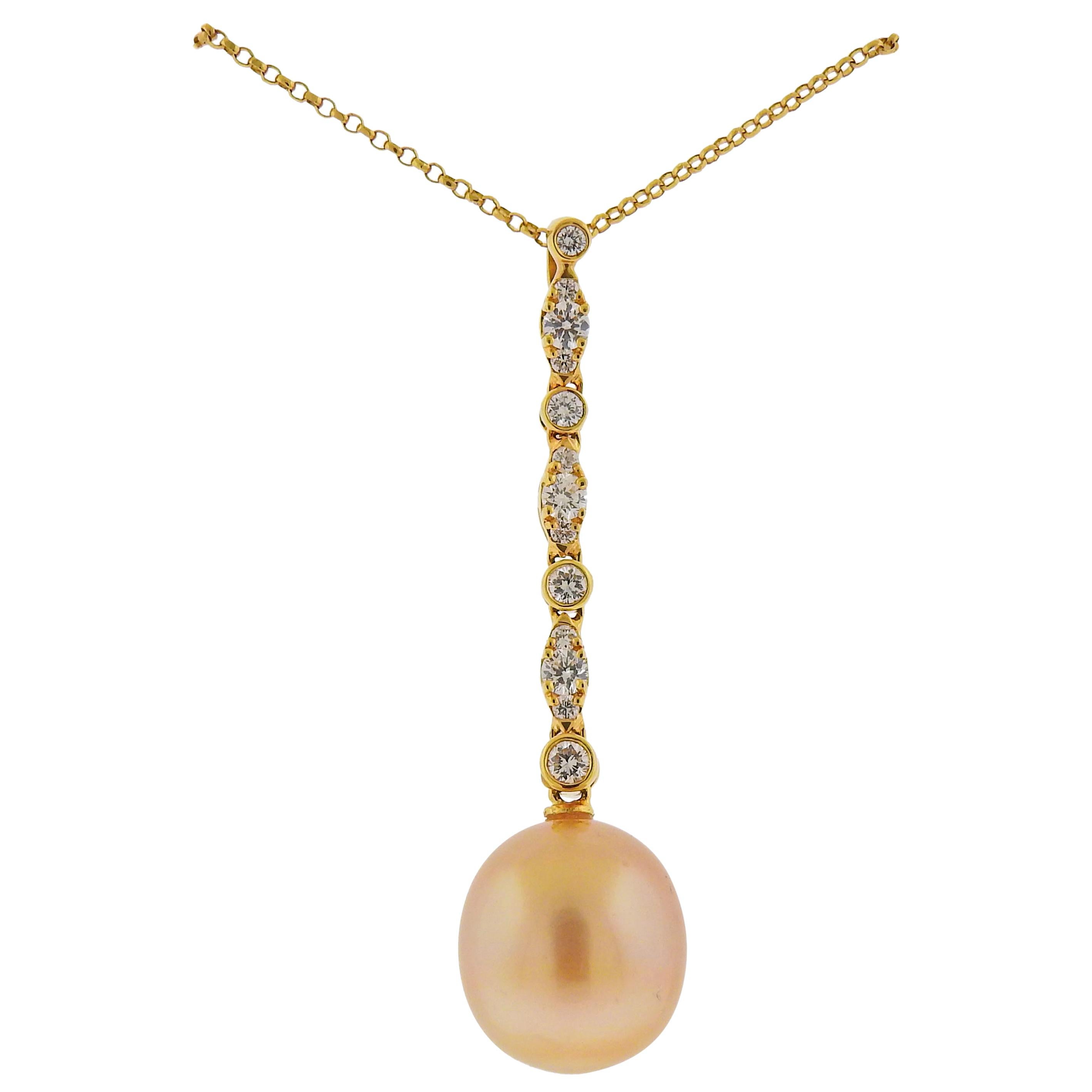 Assael Golden South Sea Pearl Diamond Gold Pendant Necklace For Sale