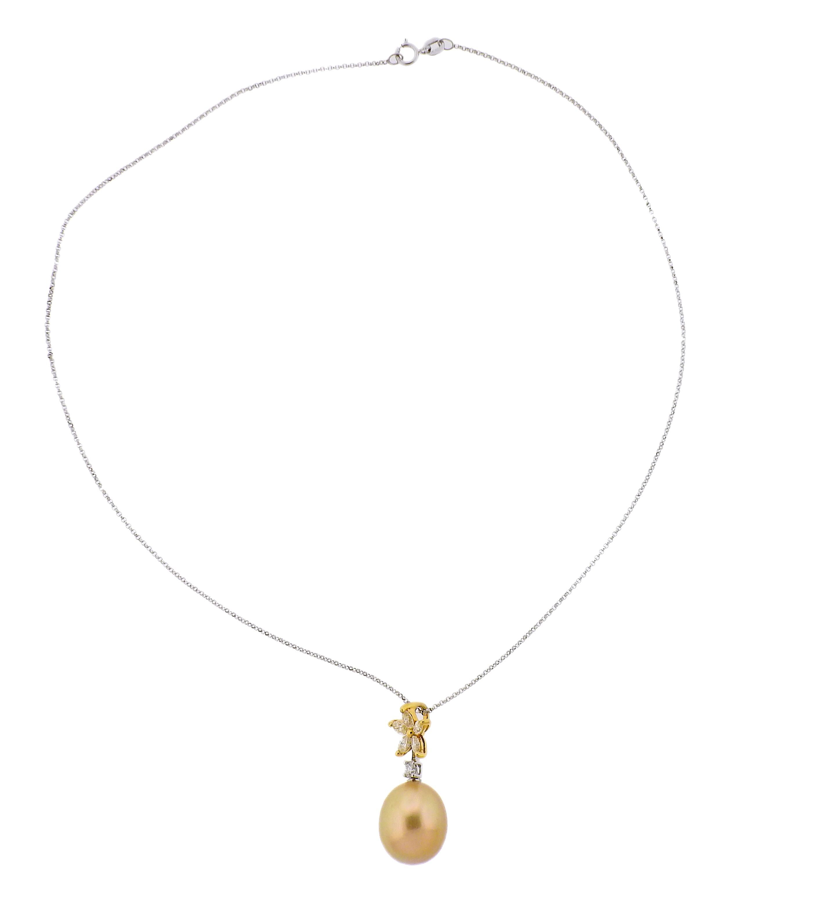 18k yellow/white gold South Sea Pearl Necklace by Assael, set with approx 0.58ctw of VS G Yellow diamonds. Brand new without tags, comes with Assael pouch. Retail - $5000.  Necklace is 16