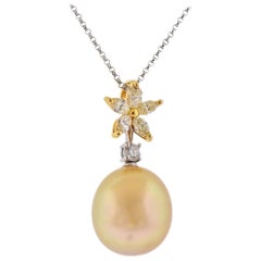Assael Golden South Sea Pearl Yellow Diamond Gold Pendant Necklace