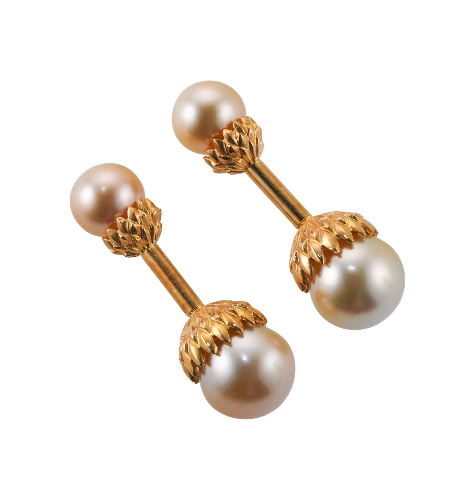 Round Cut Assael Golden South Sea Pearl Yellow Gold Cufflinks For Sale