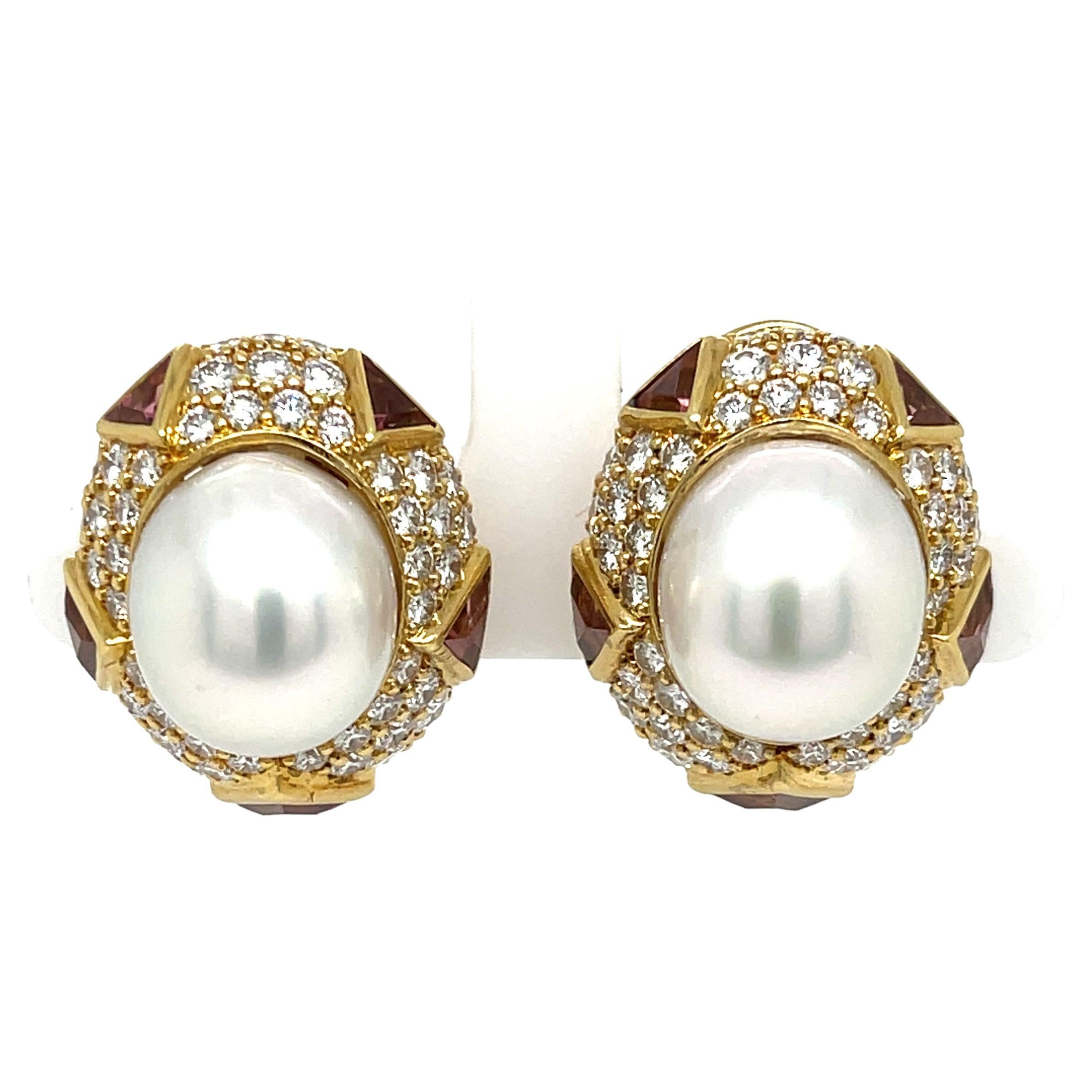 Assael Pearl Diamond Tourmaline Earrings in 18K Yellow Gold. 
Dimensions 1