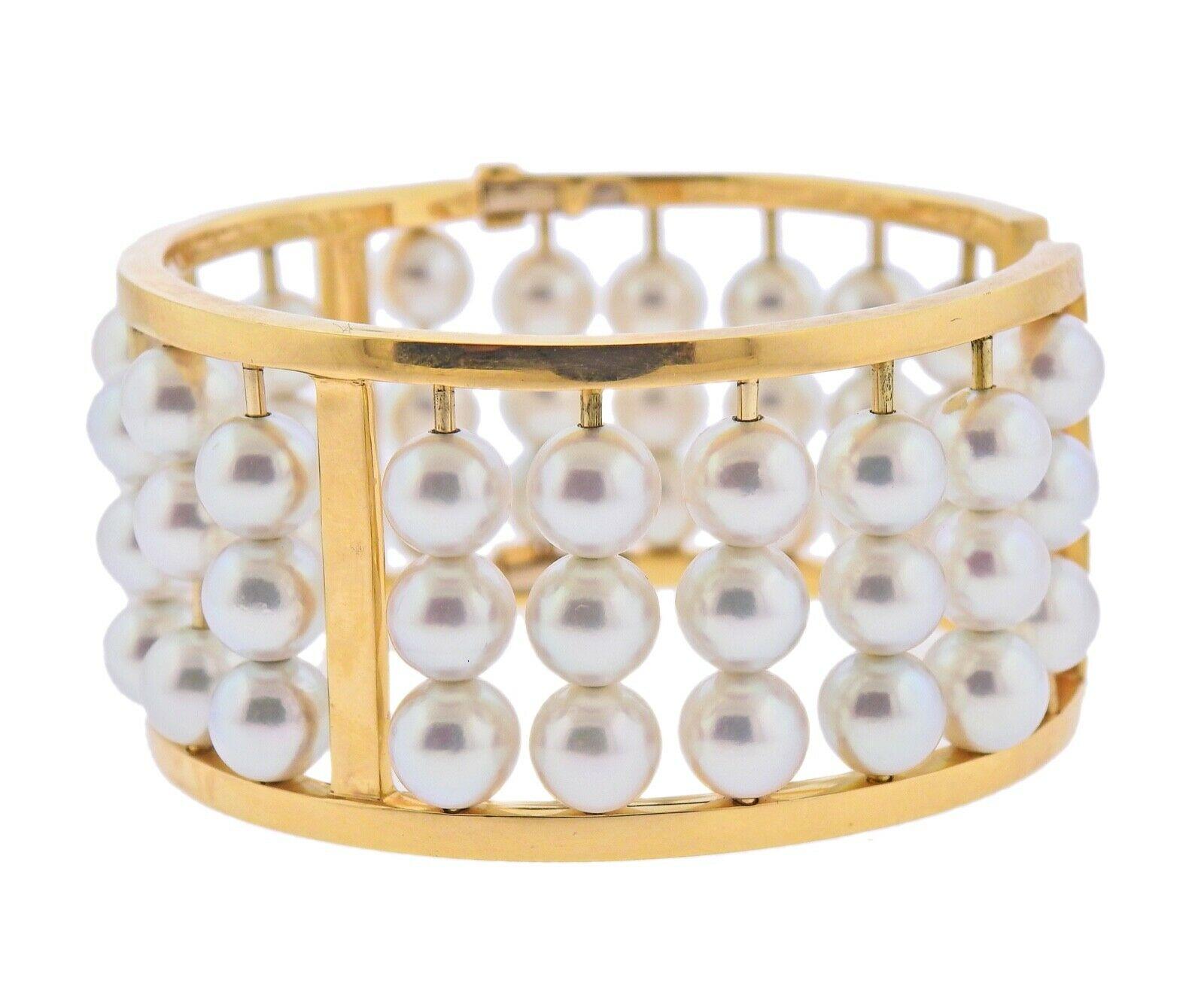 Women's Assael Pearl Gold Wide Bangle Bracelet For Sale