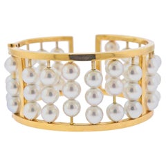 Assael Pearl Gold Wide Bangle Bracelet