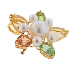 Assael Prince Dmitri South Sea Pearl Citrine Peridot Gold Pendant Brooch