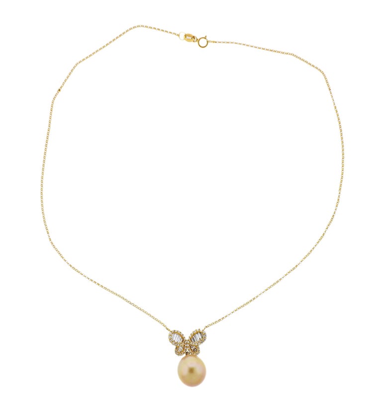 Assael South Sea Pearl Diamond Gold Butterfly Pendant Necklace For Sale ...