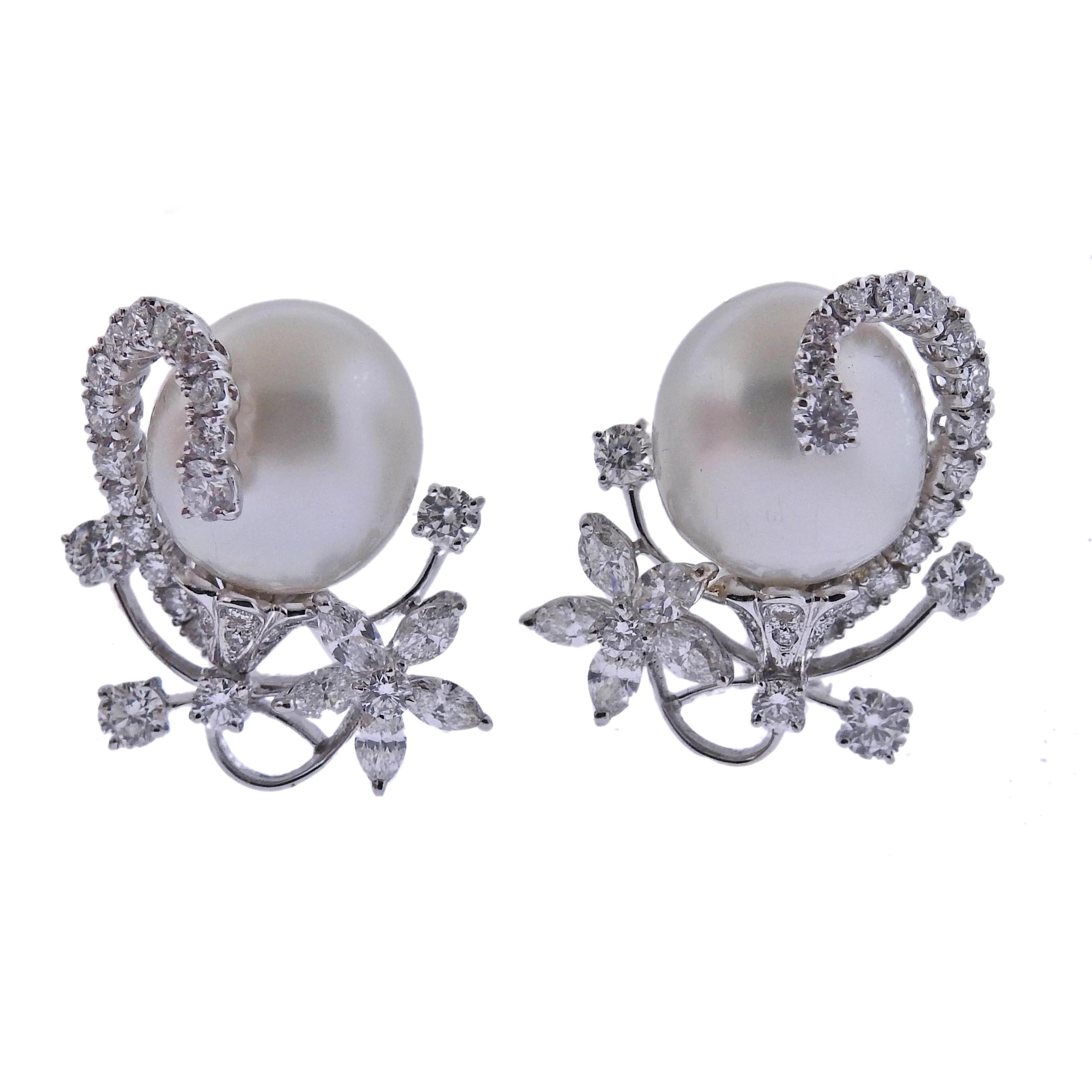 Assael South Sea Pearl Diamond Gold Cocktail Earrings For Sale