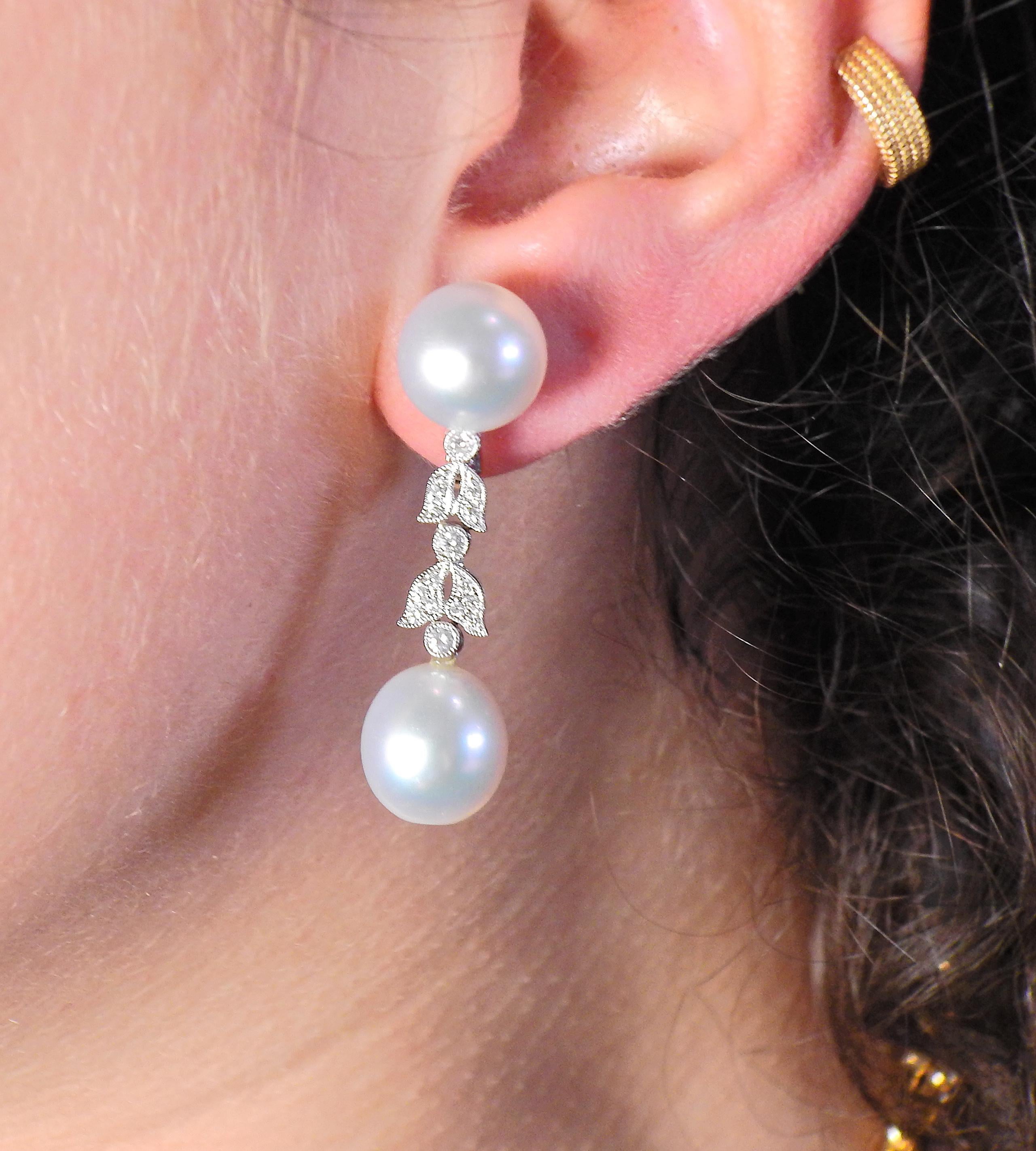 Women's Assael South Sea Pearl Diamond Gold Drop Earrings For Sale