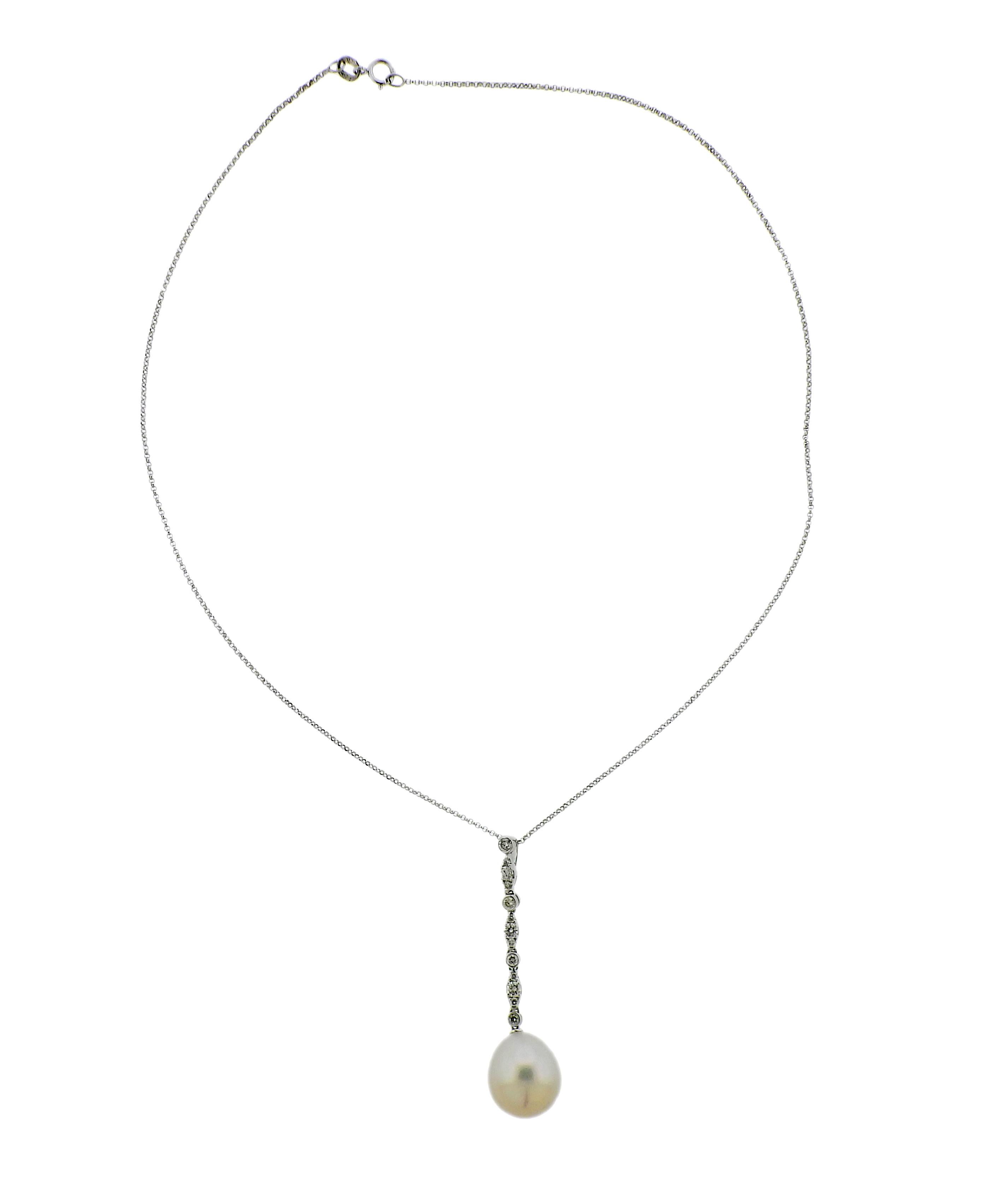 18k white gold South Sea Pearl Pendant necklace by Assael, set with approx 0.44ctw of VS G diamonds. Brand new without tags, comes with Assael pouch. Retail - $5600. Necklace is 16