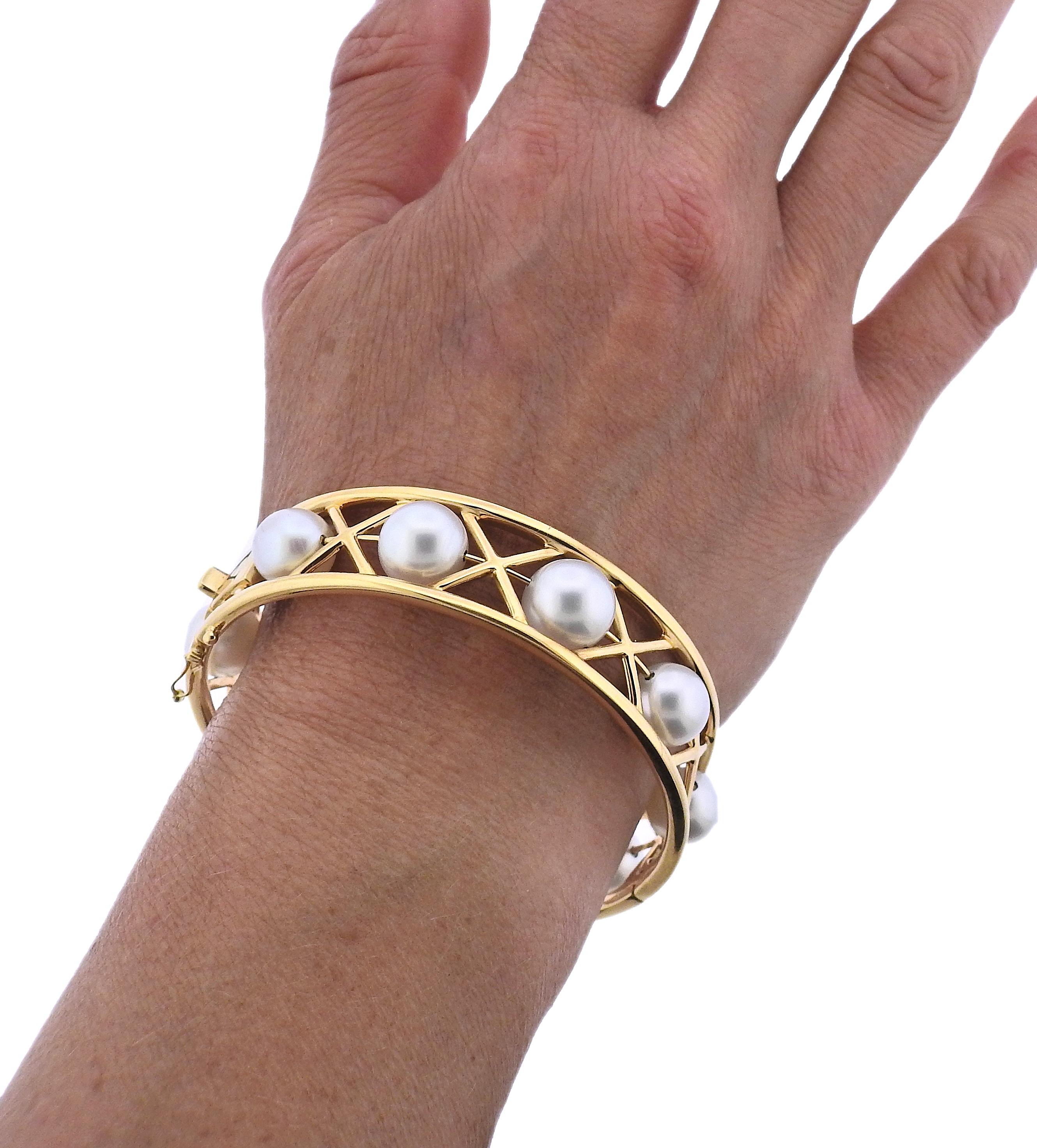Women's Assael South Sea Pearl Gold Bangle Bracelet For Sale