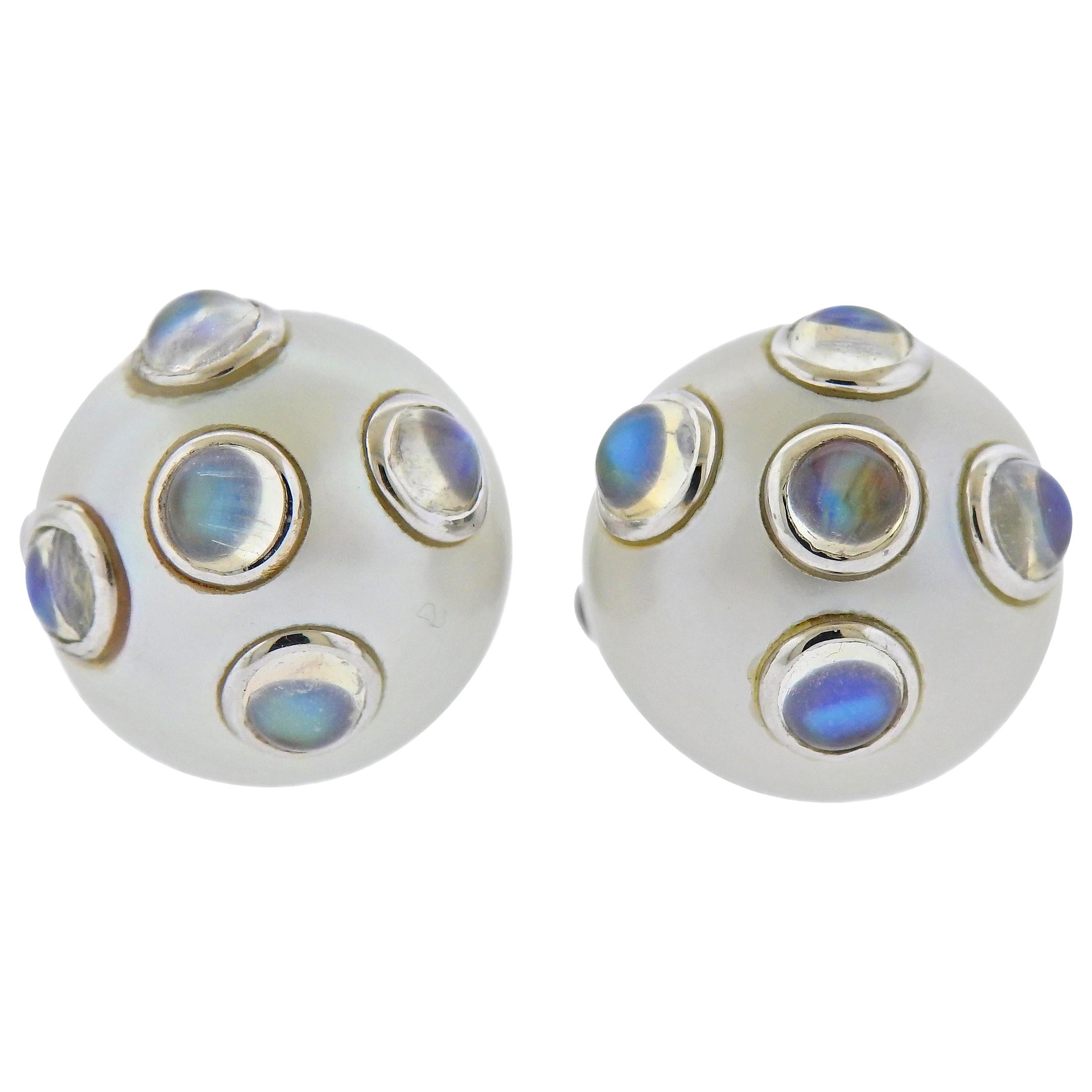 Assael South Sea Pearl Moonstone Gold Earrings For Sale