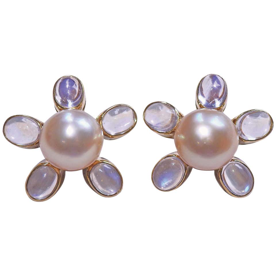 Mikimoto A+ South Sea Pearl Diamond Gold Flower Earrings For Sale at ...