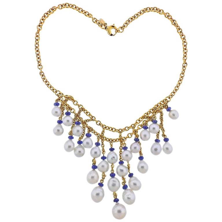Assael South Sea Pearl Sapphire Gold Necklace For Sale at 1stDibs