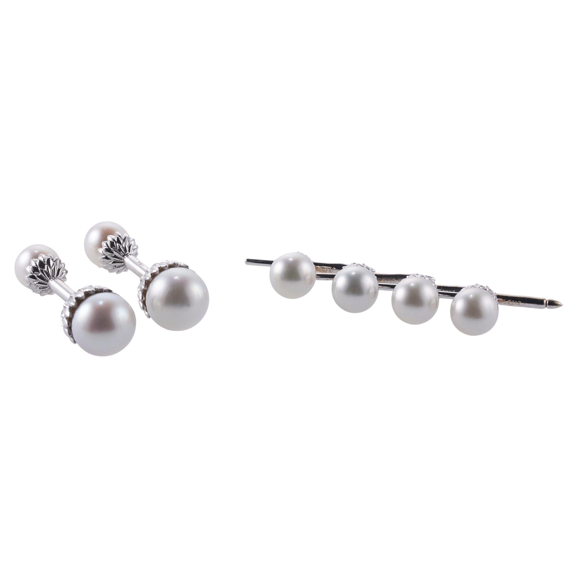 Assael South Sea Pearl White Gold Cufflinks Stud Set For Sale